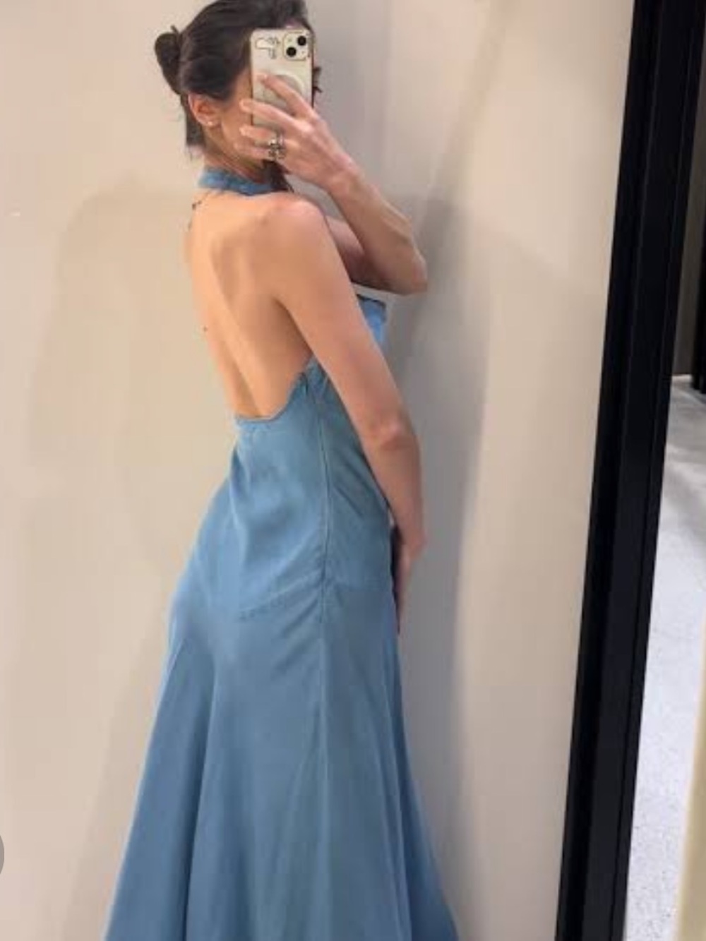 Zara Backless Halter Maxi Dress in Light Blue